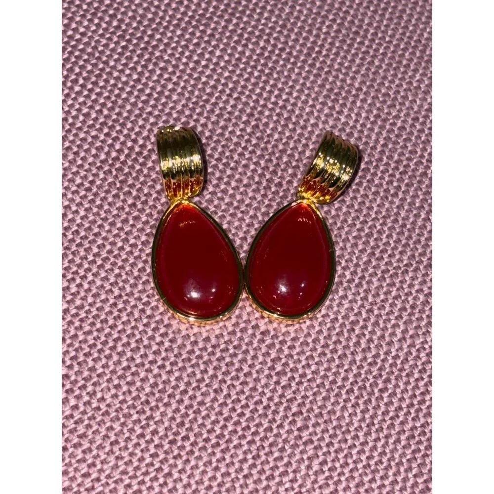 Gold Teardrop Red Stone Earrings